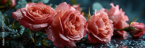 Gentle Pink Rose Flower Water Drops, Banner Image For Website, Background, Desktop Wallpaper