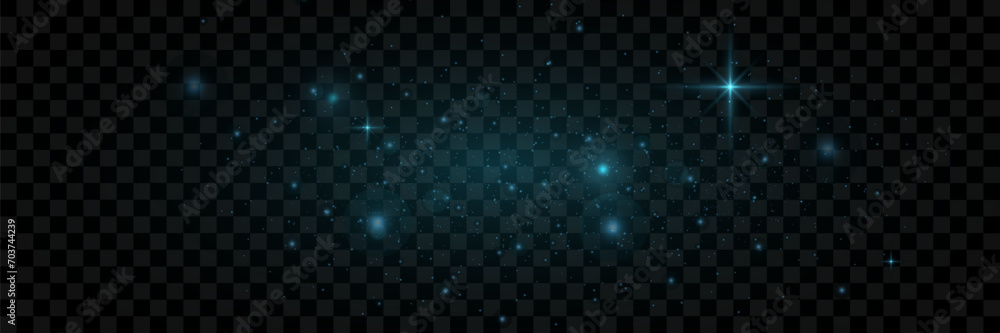 Fototapeta premium Blue dust of light. Bokeh light effect background. glowing background of dust and light glitter. On a transparent background.
