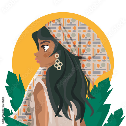 dark-skinned girl assembling an African shawl