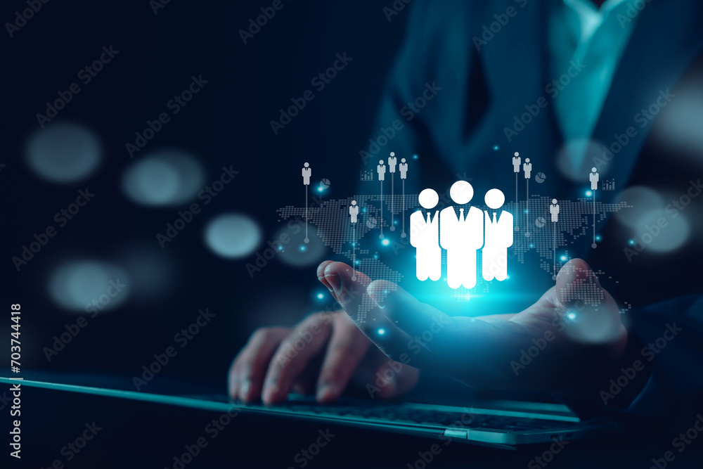 recruitment leadership concept Online and modern technology to make human resource systems easier. human resources employees employment management technology human business - obrazy, fototapety, plakaty 