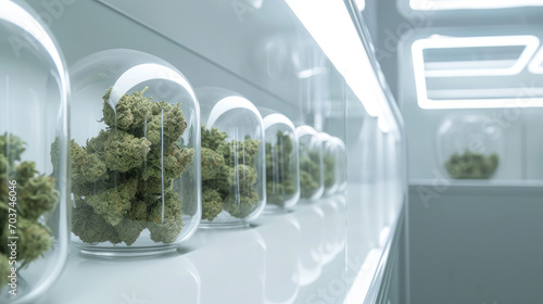 Ethereal Elevation: Cannabis Buds in a Futuristic Cryogenic Chamber. Generative AI