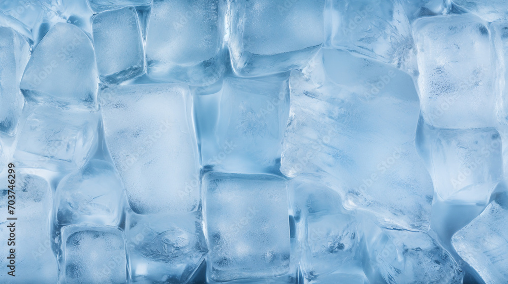 Frozen Wonderland: Large Panorama Texture of Ice Cubes Evoking Refreshing Coolness