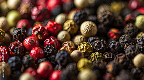 pepper and peppercorns texture.Black pepper background. black peppercorns spices. herb.Dry black pepper seeds photo