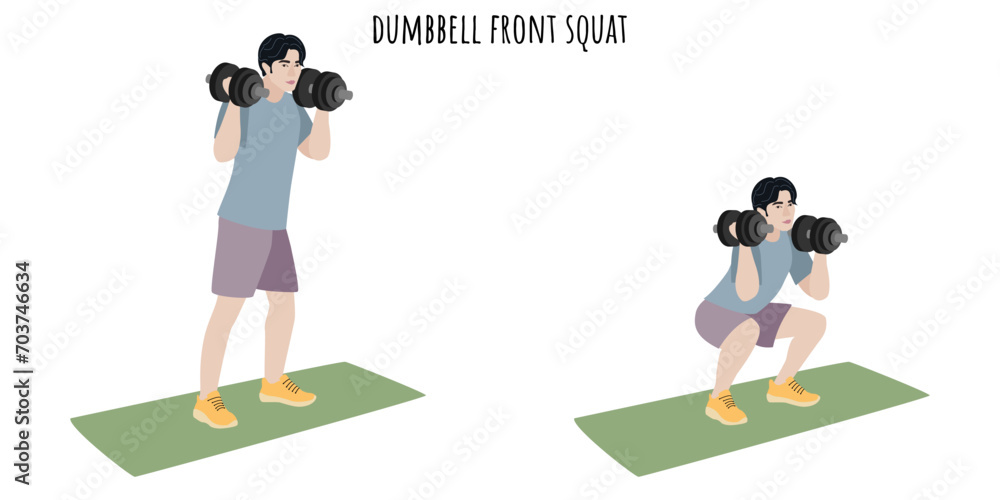 Asian young man doing dumbbell front squat Asian young man doing dumbbell front squat