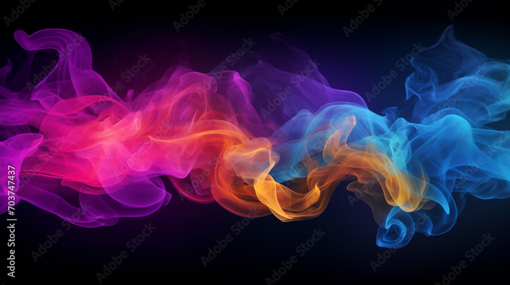Vibrant Neon Mist: Panoramic View on a Black Background