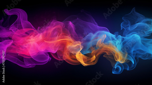 Vibrant Neon Mist: Panoramic View on a Black Background