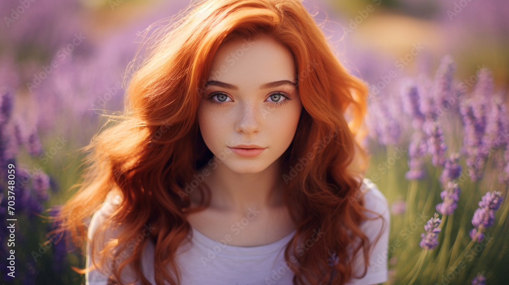 Charm in Bloom: Portraits of a Red-Haired Girl in Lavender Field Charm in Bloom: Portraits of a Red-Haired Girl in Lavender Field