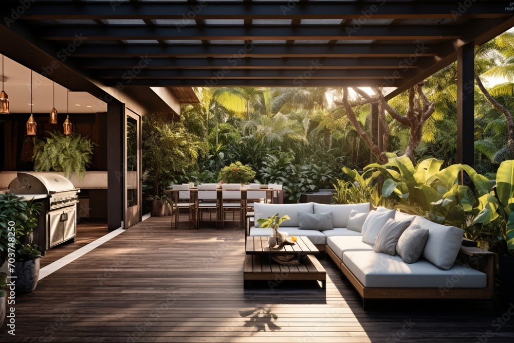 Fototapeta premium Redefine your outdoor space as an extension of your interior, seamlessly blending comfort and nature
