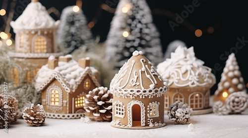Christmas miniature with houses and spruce forest, Christmas and New Year concept © Artem81
