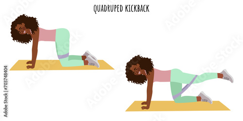 Young woman doing quadruped kickback exercise