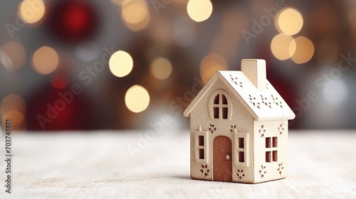 Christmas decorations, toy house miniature close-up © Artem81