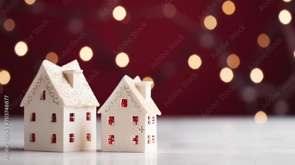 Christmas decorations, toy houses miniature close-up