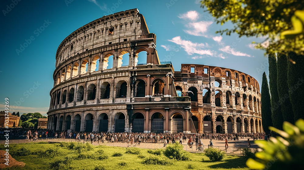 Fototapeta premium Eternal City Glow: Colosseum in the Summer Sunlight