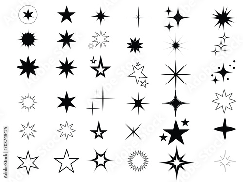 Minimalistic star icons. Retro futuristic sparkle icons collection. Templates for design, posters, projects, banners, logo, and business cards