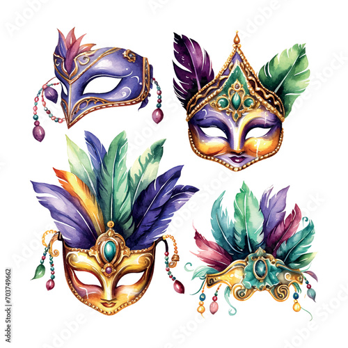 Mardi gras watercolor carnival, mask, masquerade, face, festival, costume