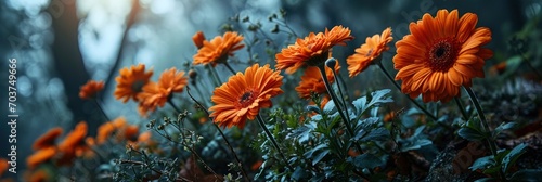 Orange Gerbera Flowers On Green Background  Banner Image For Website  Background  Desktop Wallpaper