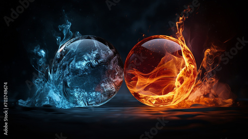 Yin Yang Fusion: Fire and Ice in Crystal Ball Desktop Background
