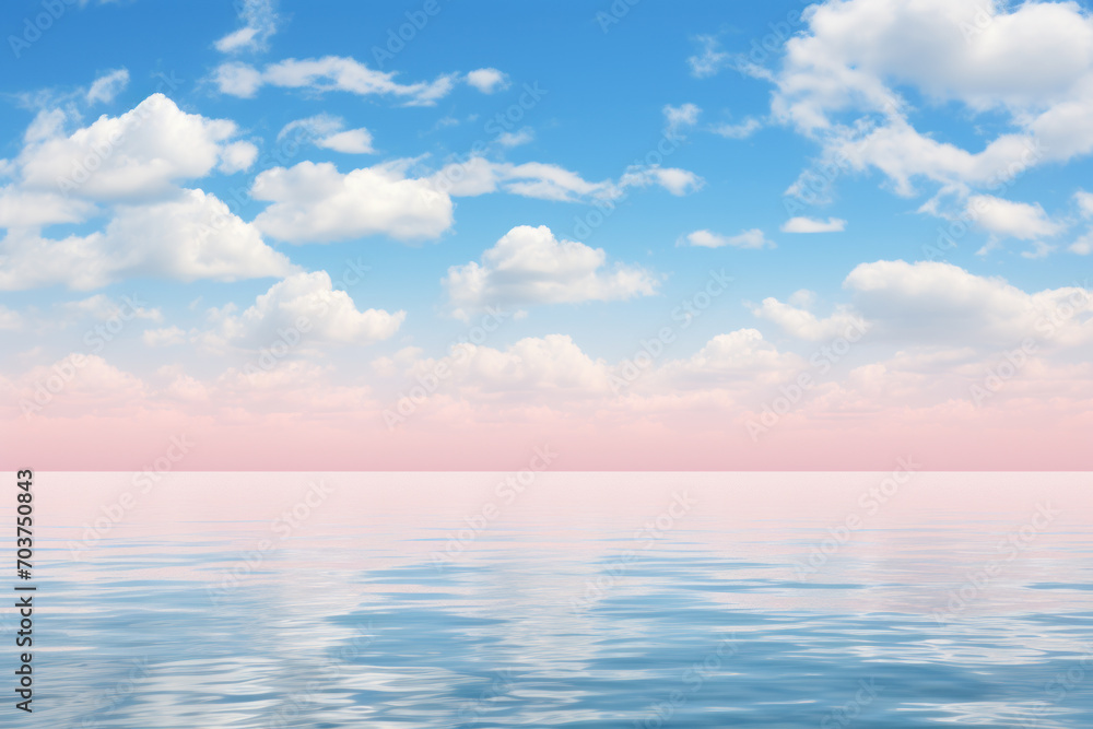 Calm Sea Horizon with Fluffy Clouds.