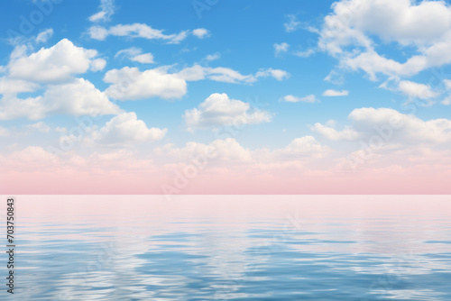 Calm Sea Horizon with Fluffy Clouds. © Fukume