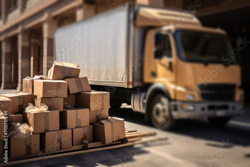 Delivery Truck Overloaded with Cardboard Boxes.