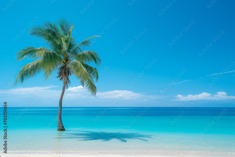 Fototapeta premium Tropical Palm Tree on a Pristine Beach.