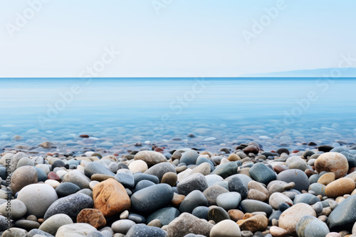 Smooth Pebbles on a Tranquil Shoreline. © Fukume