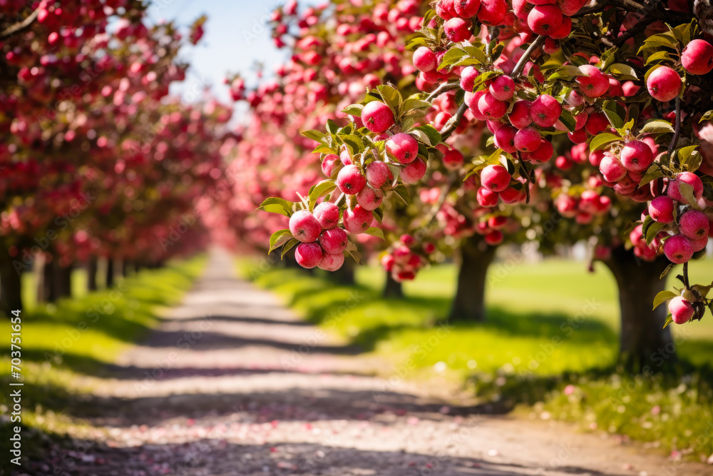 Apple Orchard Pathway in Full Bloom.