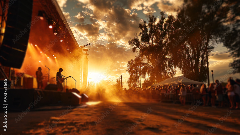 Outdoor Concert at Sunset with Crowd. Outdoor Concert at Sunset with Crowd.