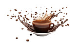 Cup coffee with Coffee Bean falling, 3d illustration. Transparent background