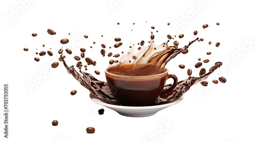 Cup coffee with Coffee Bean falling, 3d illustration. Transparent background