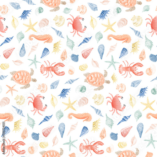 Sea animals pattern graphic artwork design.