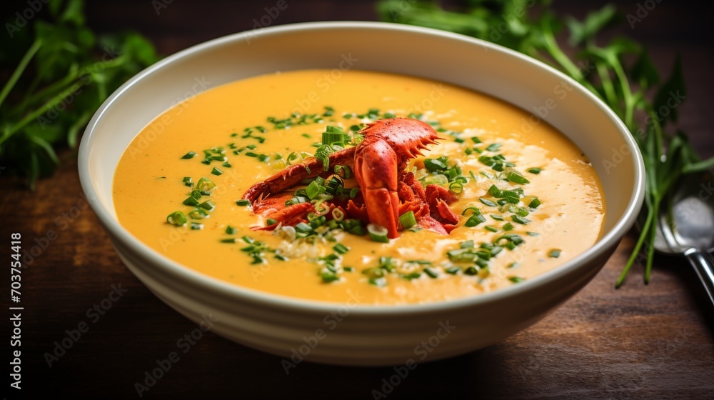 Rich and creamy lobster bisque in a bowl
