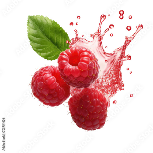 Raspberries in juice splash isolated on a white background photo