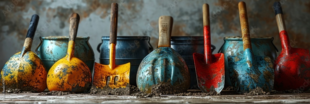 Shovels Rakes Isolated On White Background, Banner Image For Website
