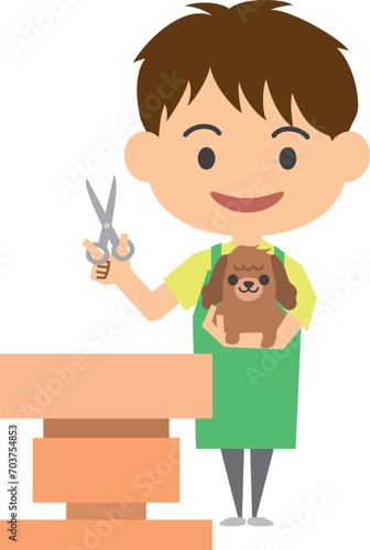 ハサミを持っている男性トリマーのイメージイラスト