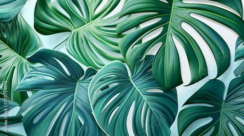 A close-up of Monstera leaves reveals intricate patterns that evoke a sense of nature s calming poetry