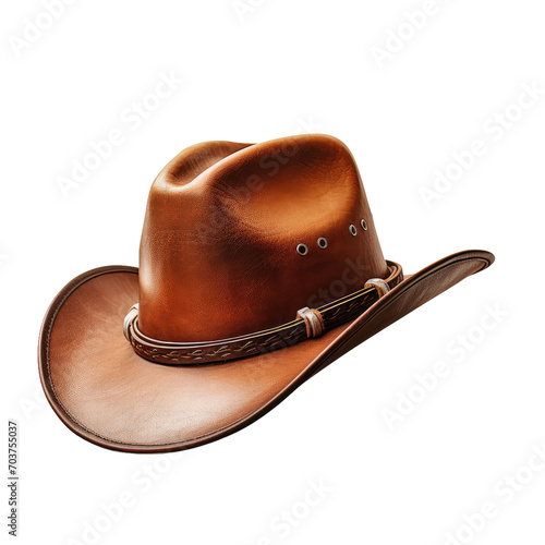 Rodeo horse rider brown leather cowboy hat isolated on transparent and white background