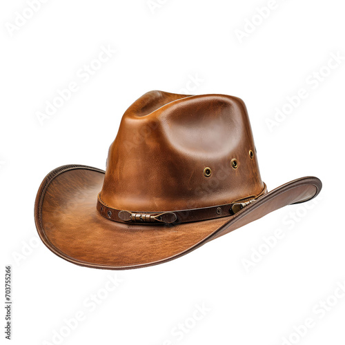 Rodeo horse rider brown leather cowboy hat isolated on transparent and white background