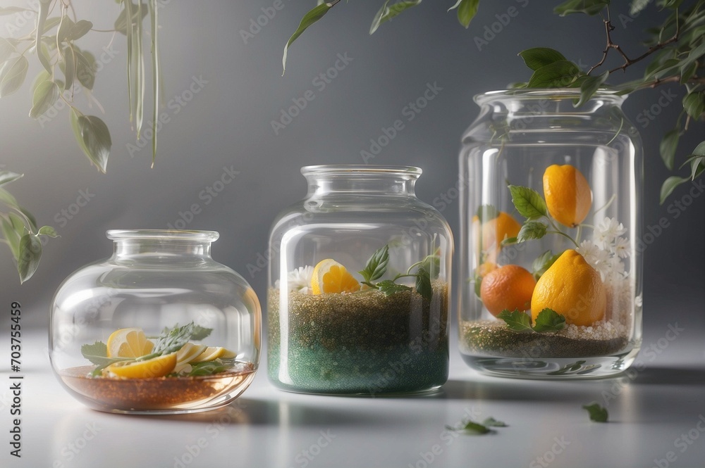 Science Background with Glass Containers and Natural Elements. Science Background with Glass Containers and Natural Elements.
