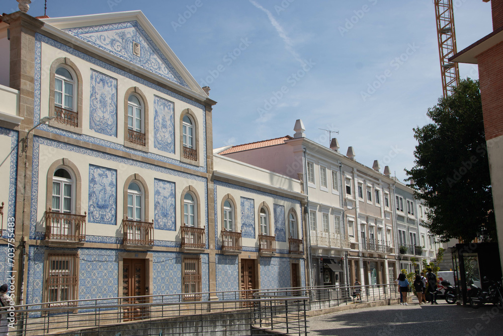 Aveiro beautiful facades decorated with blue tiles