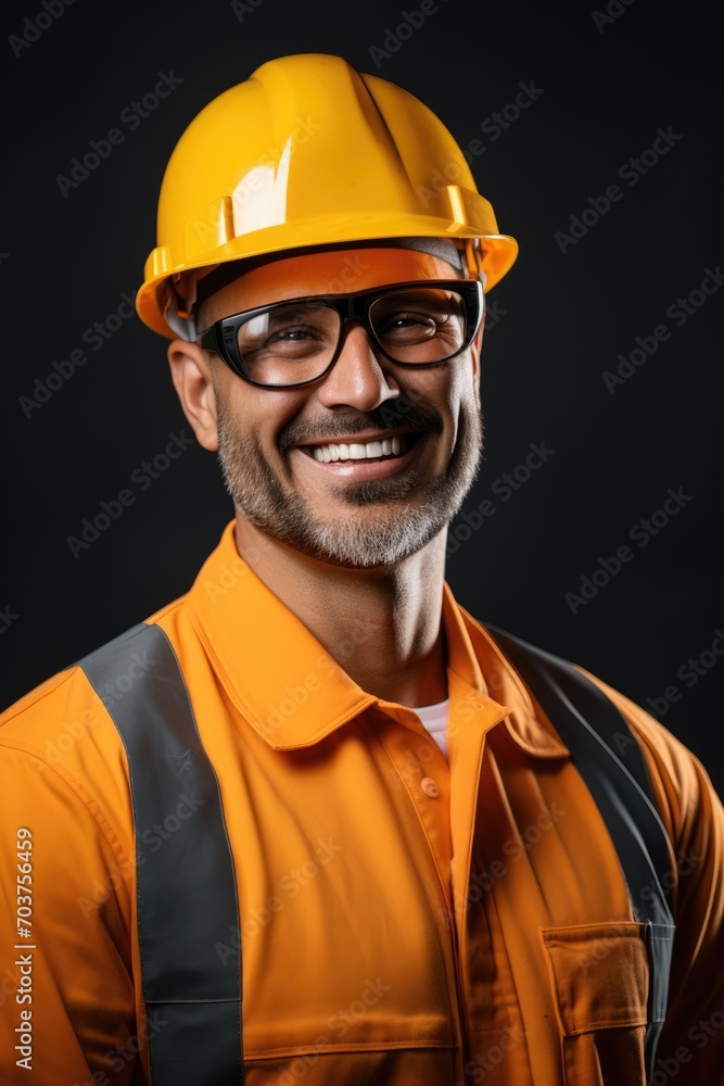 Professional smiling construction worker wearing safety uniform Professional smiling construction worker wearing safety uniform