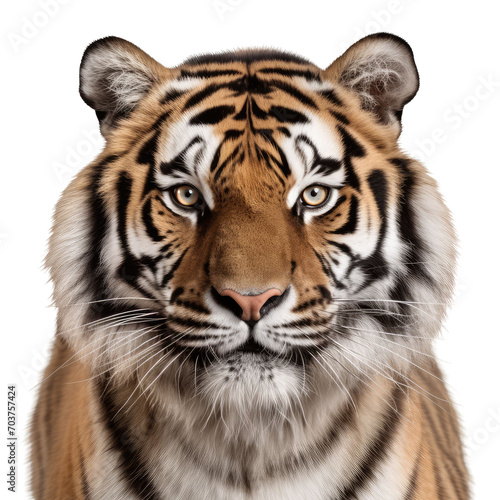 tiger face shot isolated on transparent background cutout