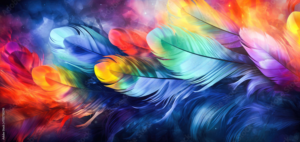 abstract colorful feathers and sequins with blurred background abstract colorful feathers and sequins with blurred background