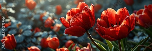 Tulipa Two Red Tulips Beautiful Flowers, Banner Image For Website, Background, Desktop Wallpaper
