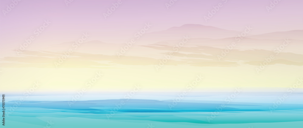 Sunset at the Dead sea, vector watercolor abstract illustration. Minimal background in warm pastel colours suitable for booklets, web, brochures, flyers, wallpapers.	