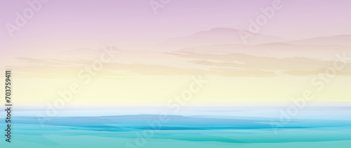 Sunset at the Dead sea, vector watercolor abstract illustration. Minimal background in warm pastel colours suitable for booklets, web, brochures, flyers, wallpapers.	