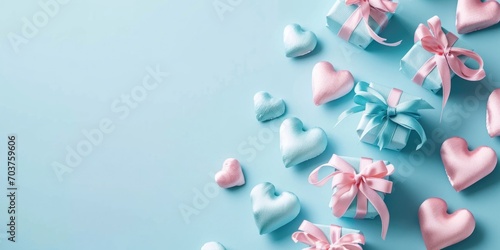 Background with surprise and gift box. Holiday Valentine s Day  birthday  wedding. Romantic presents