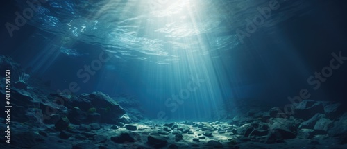 Underwater Ocean - Blue Abyss With Sunlight photo
