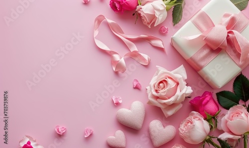 Background with surprise and gift box. Holiday Valentine's Day, birthday, wedding. Romantic presents