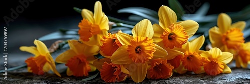 Vibrant Daffodils Yellow Petals Orange Cone  Banner Image For Website  Background  Desktop Wallpaper